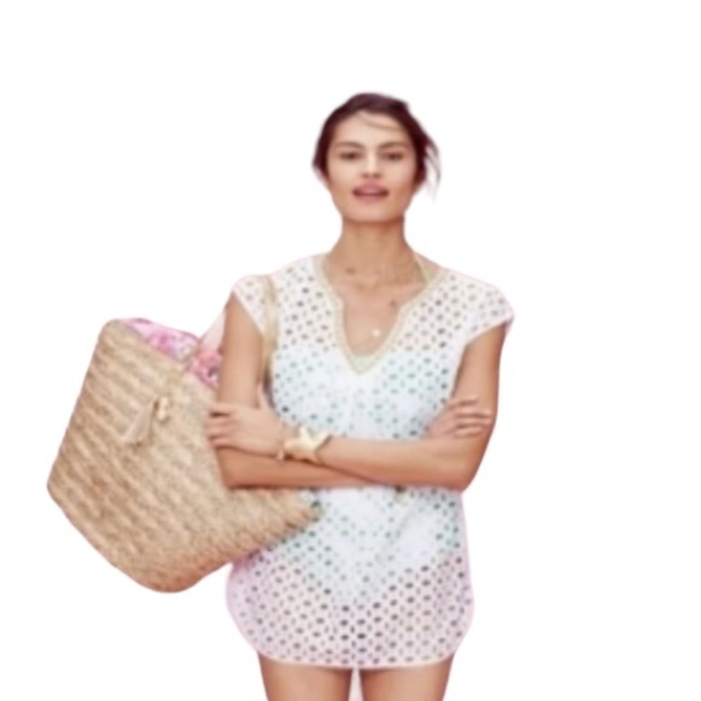 LILLY Pulitzer Target Swim Suit Cover Up Eyelet V Neck Studded White Size Med